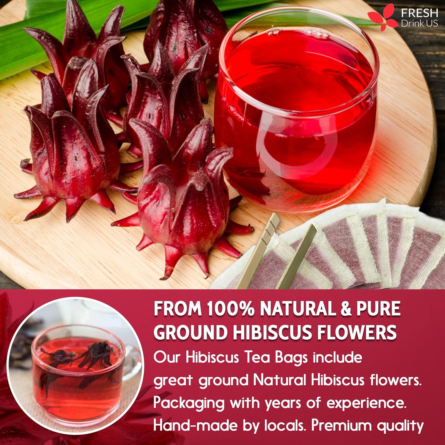 Cooling Heart & Mood Soother Duo – Hibiscus Flower & Spearmint Leaf Tea Bags for Refreshing Calm, Daily Balance & Relaxation