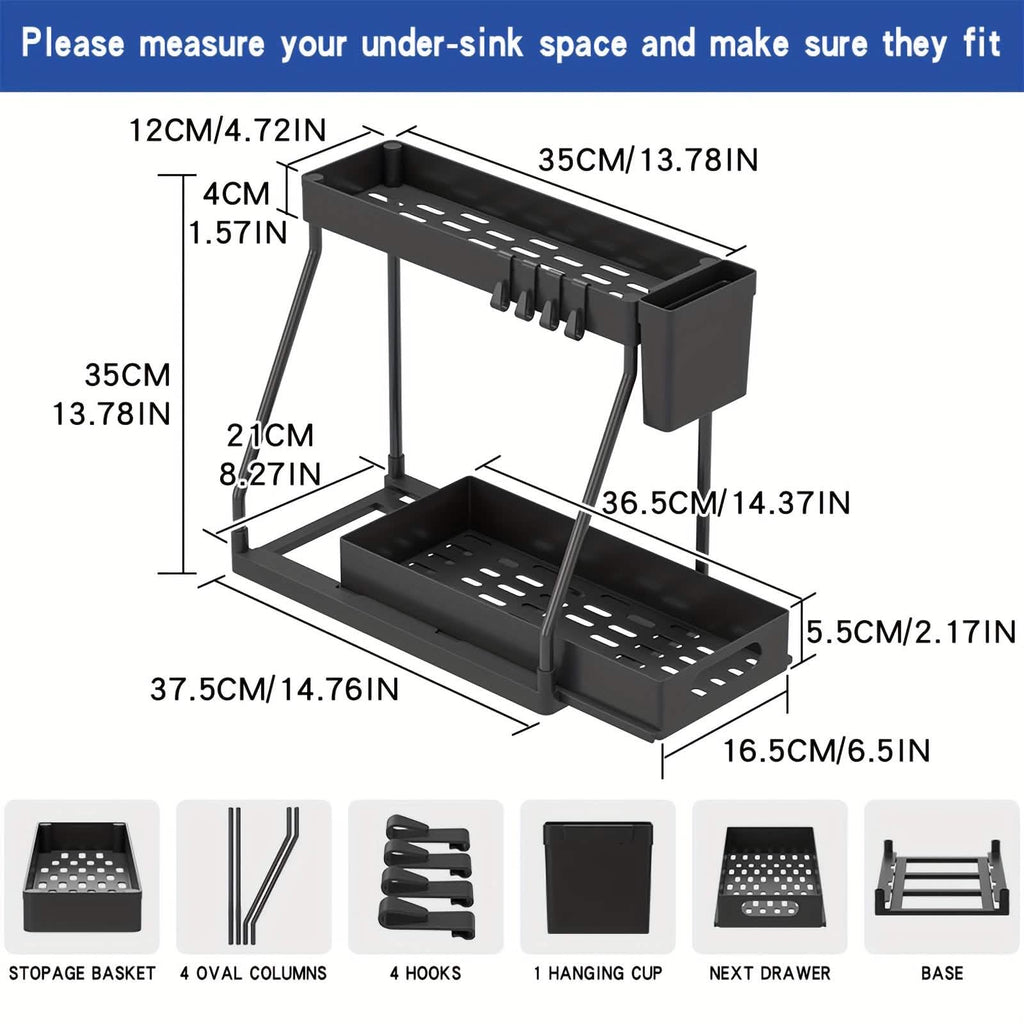 2-Piece Under Sink Organizer with Sliding Shelves – Multi-Purpose Storage Rack