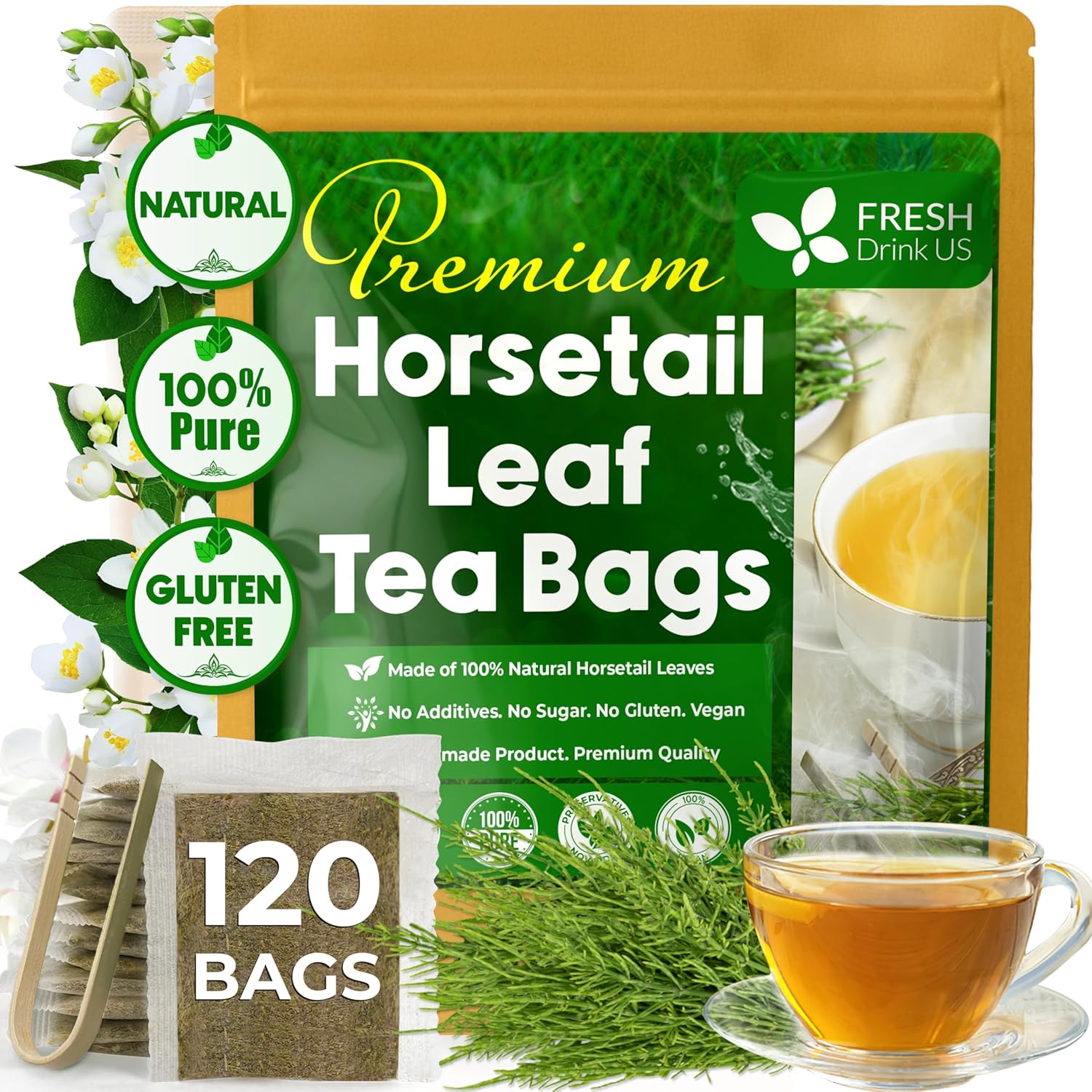 Premium Horsetail Leaf Tea Bags – Herbal Tea for Daily Wellness, Beauty Routine & Caffeine-Free Refreshment