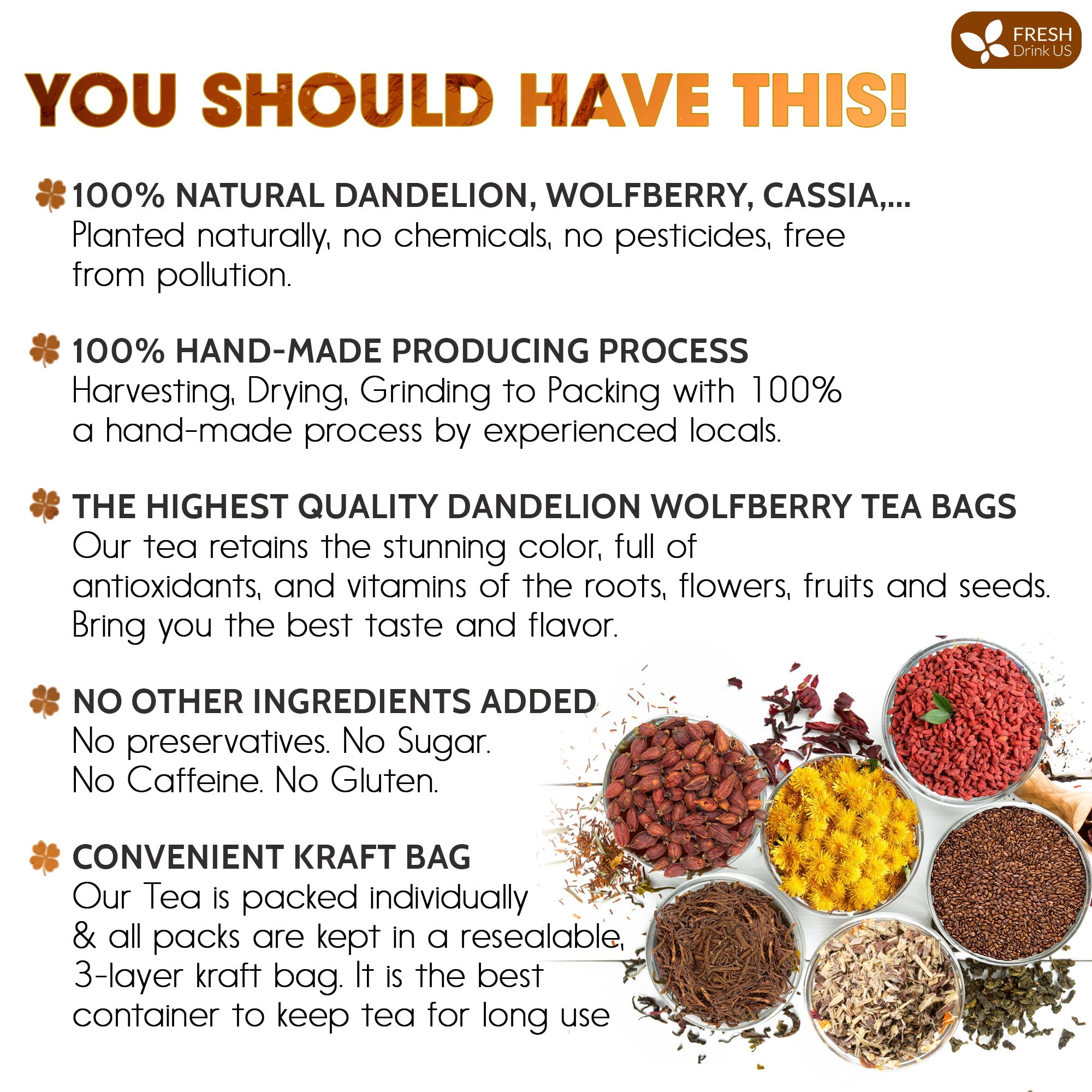 Dandelion Wolfberry Tea - a Natural Blend of Six Herbal Ingredients, Dandelion, Licorice, Cassia, Wolfberry Supports Kidneys & Liver Health (PCOS, Pregnancy, Fibroids, PMS, Menstrual Cycle, Mood), Hormone Balance Tea Beverage