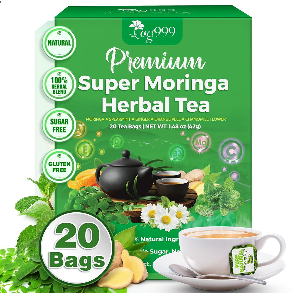 Super Moringa Herbal Tea, Improve Digestion, Support Brain, Weight, Skin and Sleep, Eco-Conscious Tea Bags