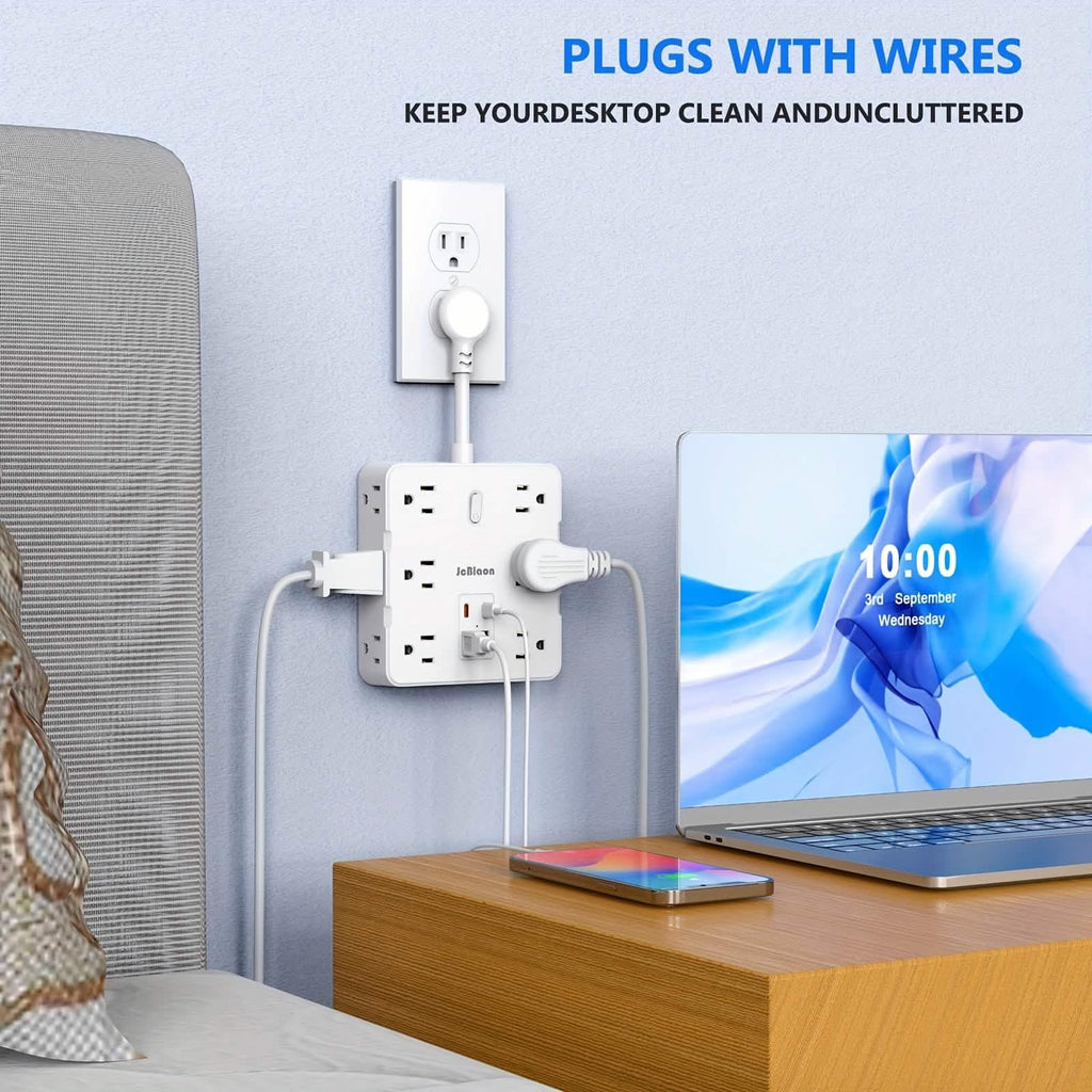 16-in-1 Power Strip – 12 AC Outlets & 4 USB Ports, White
