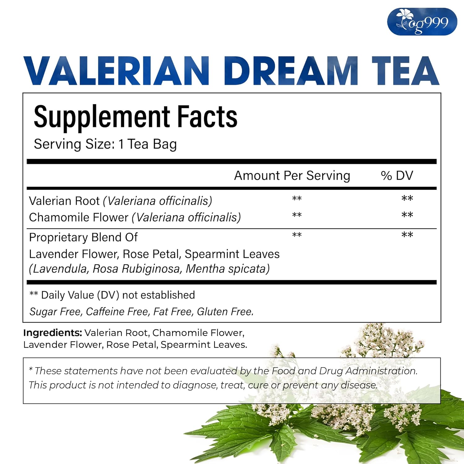 Premium Valerian Tea, Made From Valerian Root, Chamomile flower, Lavender flower Loose Leaf Herbal Tea. Made with Natural Material Tea Bags. No Sugar, No Caffeine, No Gluten, Vegan.