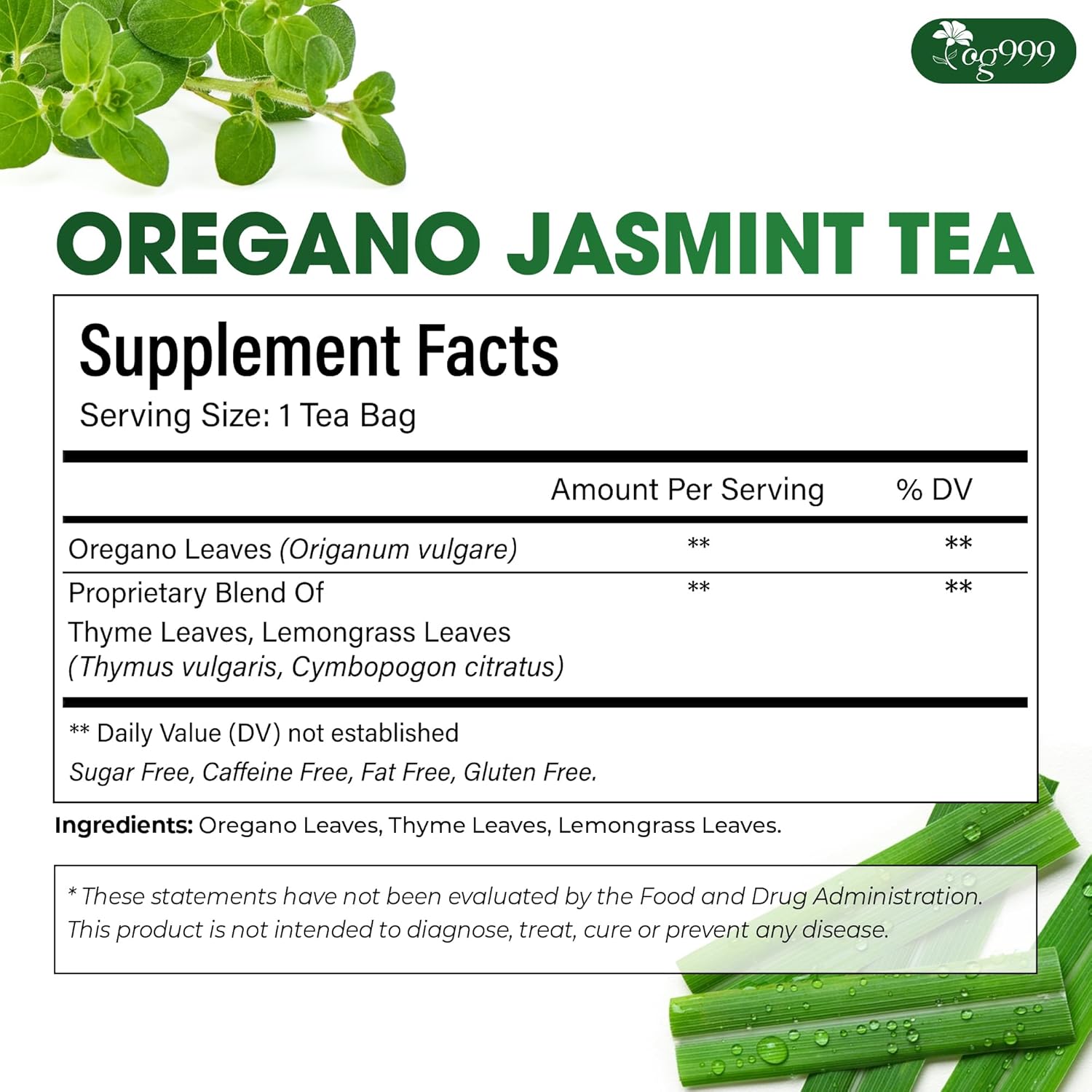 Premium Oregano Herbal Tea with Jasmine-Like Notes | Blend of Oregano, Thyme & Lemongrass