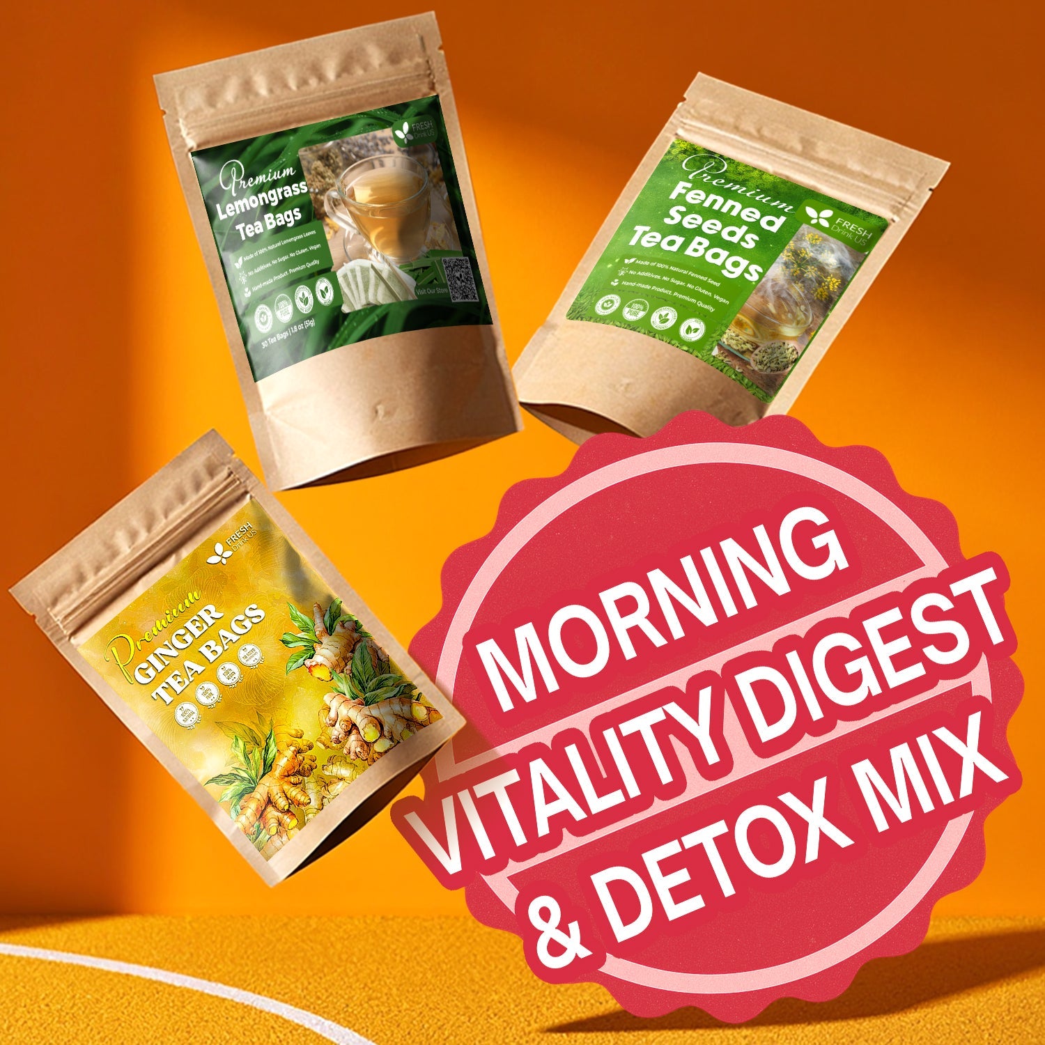 Morning Vitality Tea Bundle – Fennel, Ginger & Lemongrass Tea Bags for Digestive Comfort & Daily Freshness