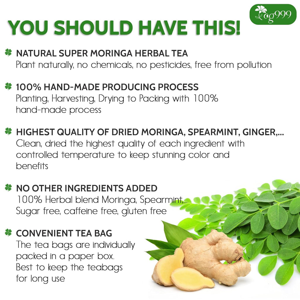 Super Moringa Herbal Tea, Improve Digestion, Support Brain, Weight, Skin and Sleep, Eco-Conscious Tea Bags