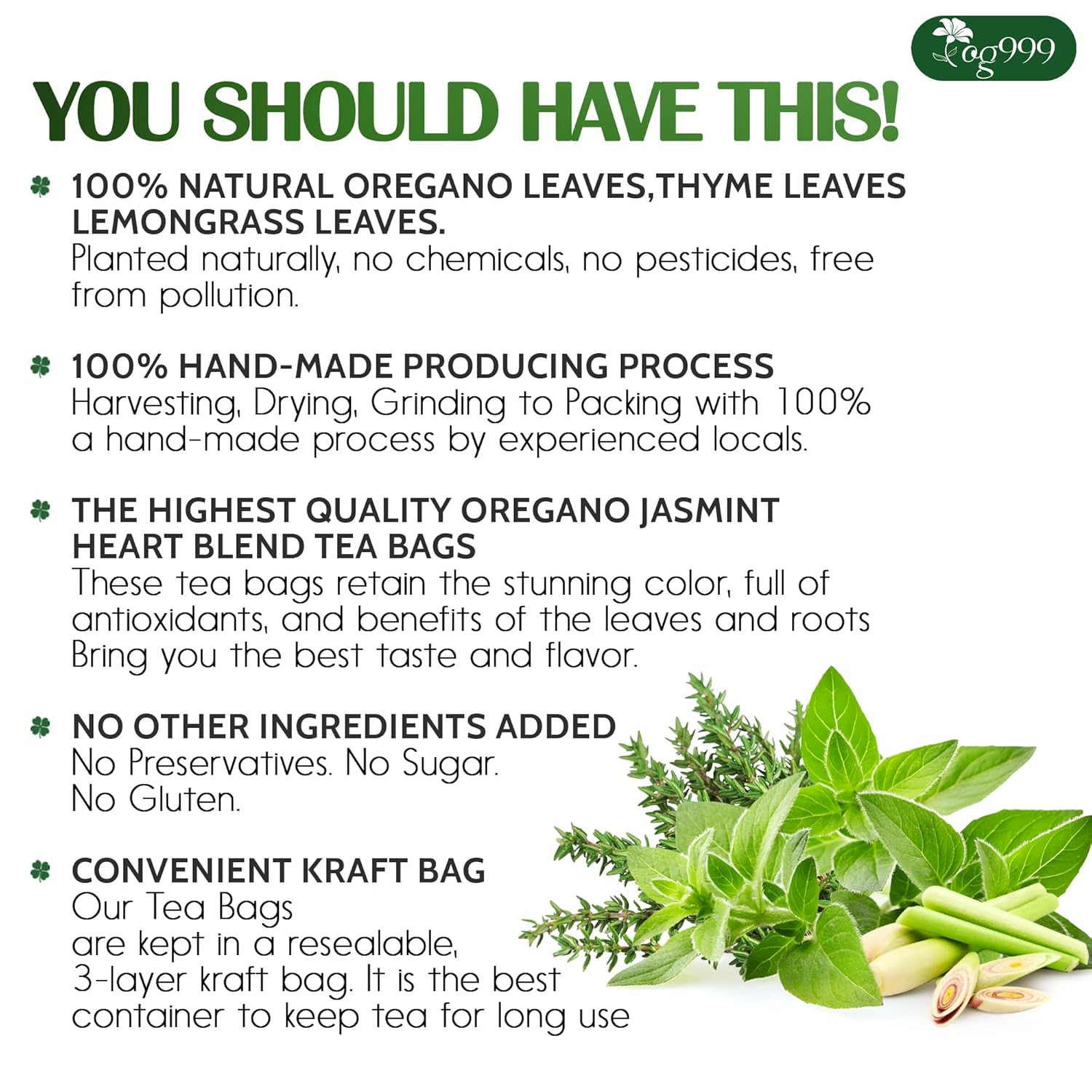 Premium Oregano Herbal Tea with Jasmine-Like Notes | Blend of Oregano, Thyme & Lemongrass