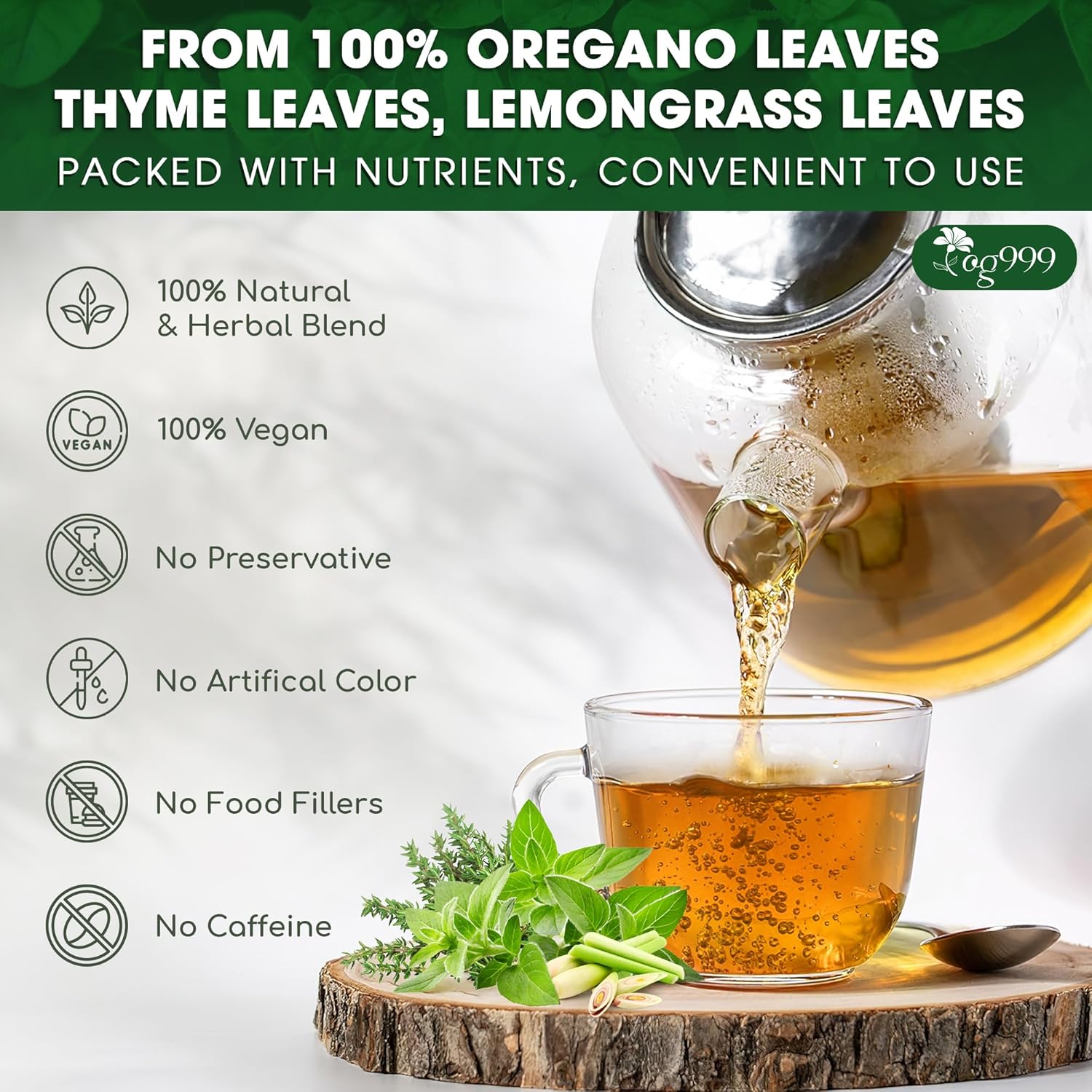 Premium Oregano Herbal Tea with Jasmine-Like Notes | Blend of Oregano, Thyme & Lemongrass