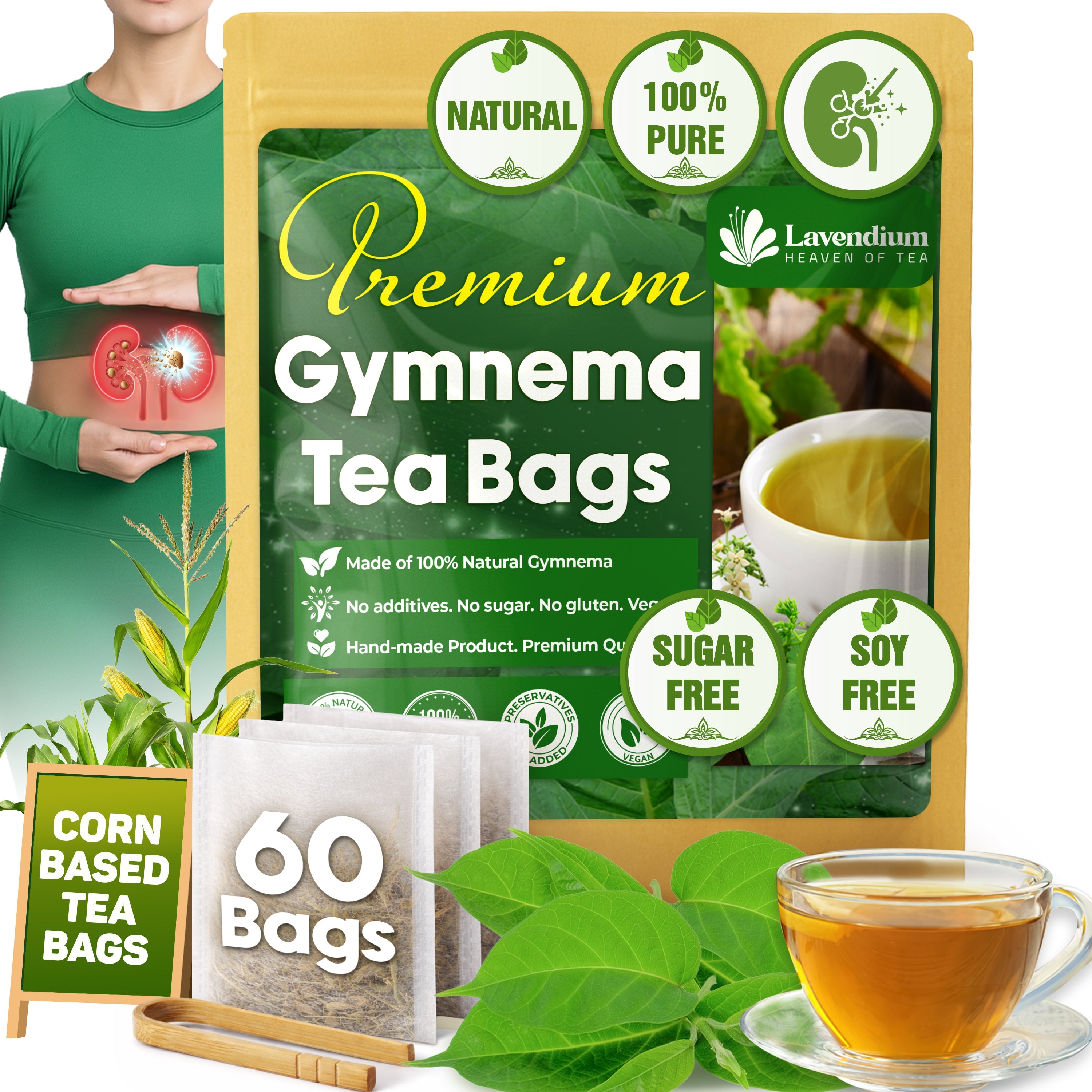 Premium Gymnema Leaf Tea Bags for Diabetics, 100% Natural & Pure from Gymnema Leaves.