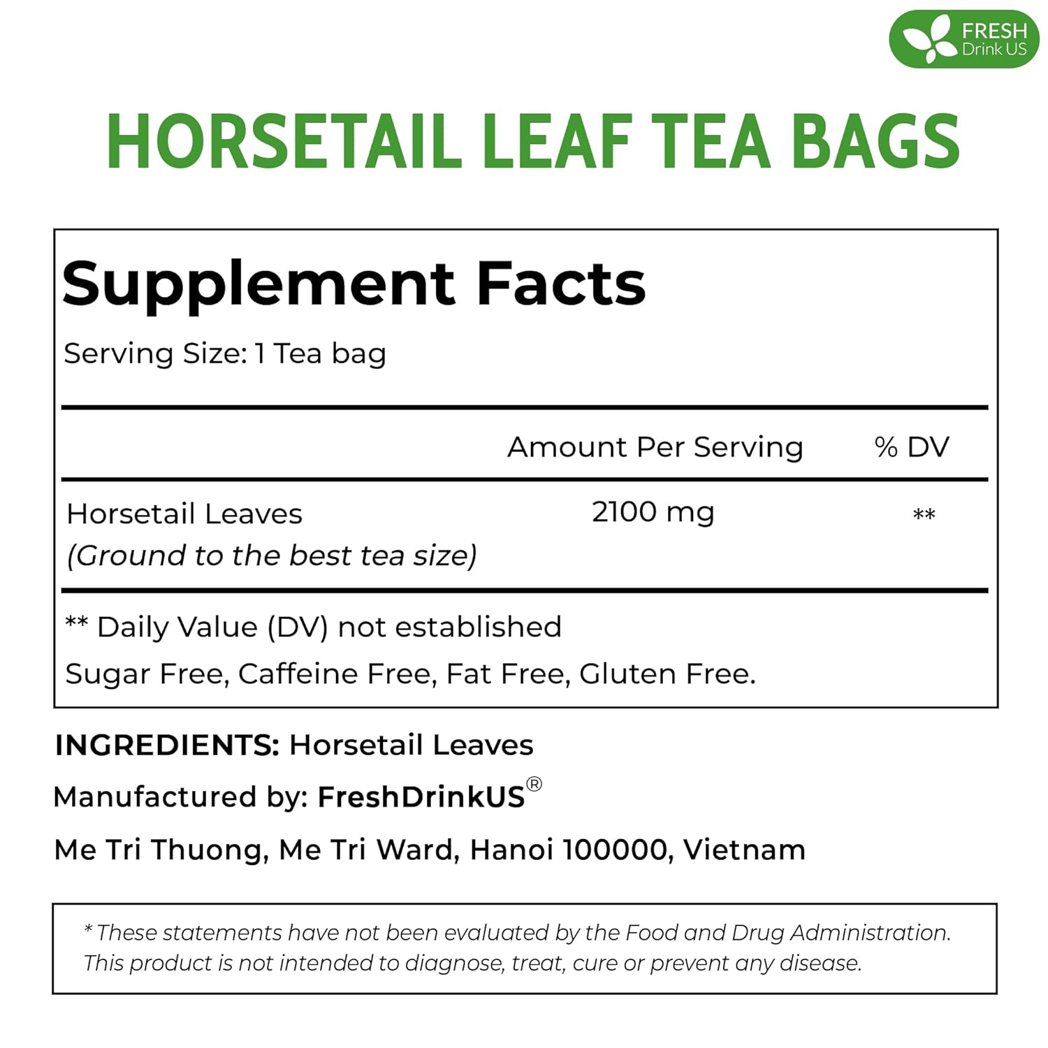 Premium Horsetail Leaf Tea Bags – Herbal Tea for Daily Wellness, Beauty Routine & Caffeine-Free Refreshment