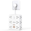 16-in-1 Power Strip – 12 AC Outlets & 4 USB Ports, White