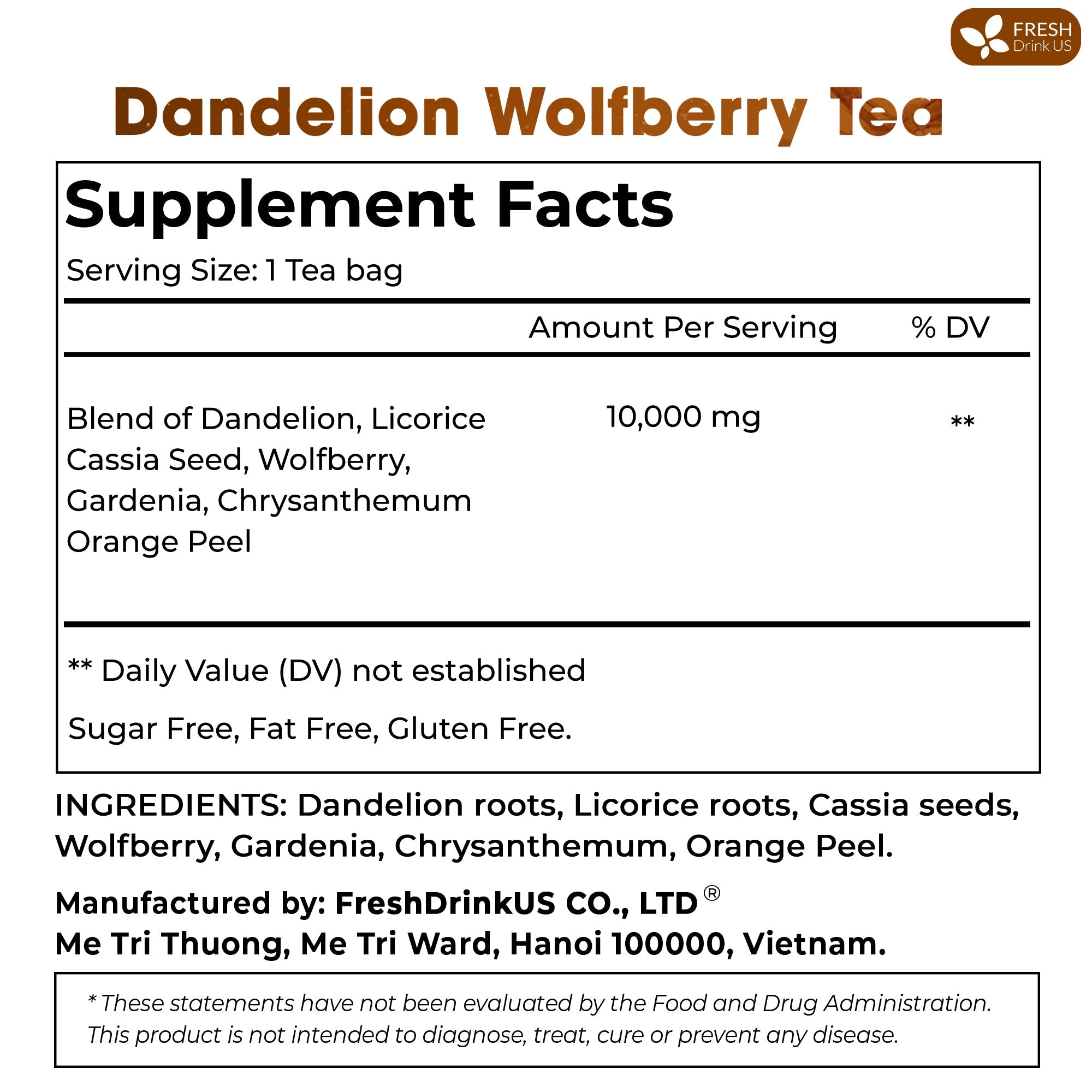 Dandelion Wolfberry Tea - a Natural Blend of Six Herbal Ingredients, Dandelion, Licorice, Cassia, Wolfberry Supports Kidneys & Liver Health (PCOS, Pregnancy, Fibroids, PMS, Menstrual Cycle, Mood), Hormone Balance Tea Beverage