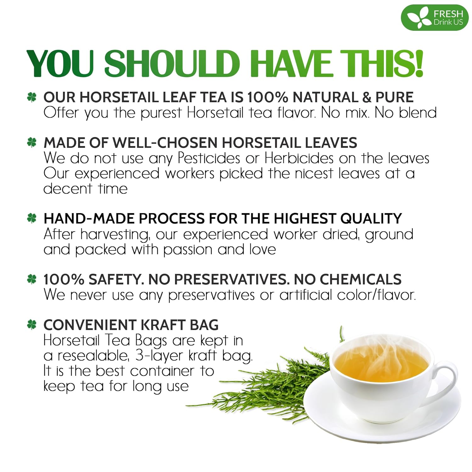 Premium Horsetail Leaf Tea Bags – Herbal Tea for Daily Wellness, Beauty Routine & Caffeine-Free Refreshment