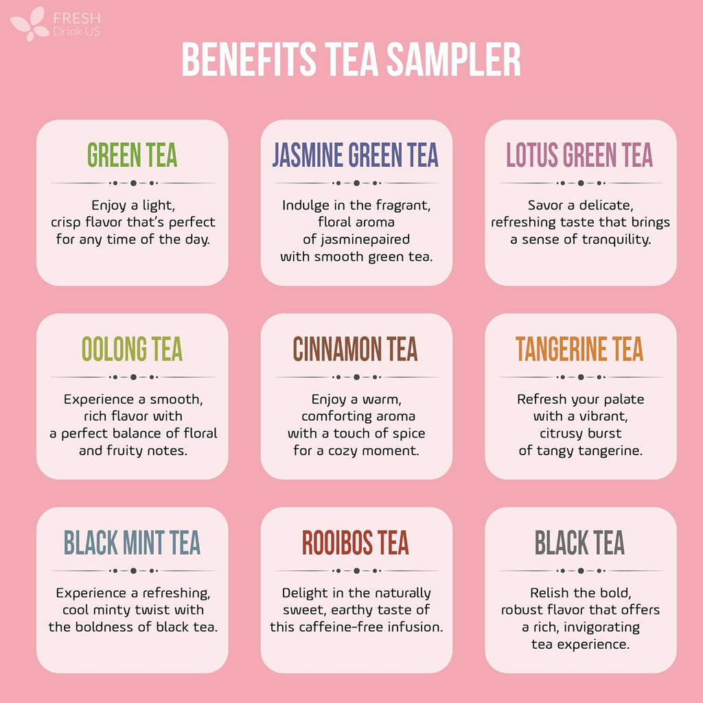 Premium 90 Tea Bags Sampler Assortment, 9 Different Flavors