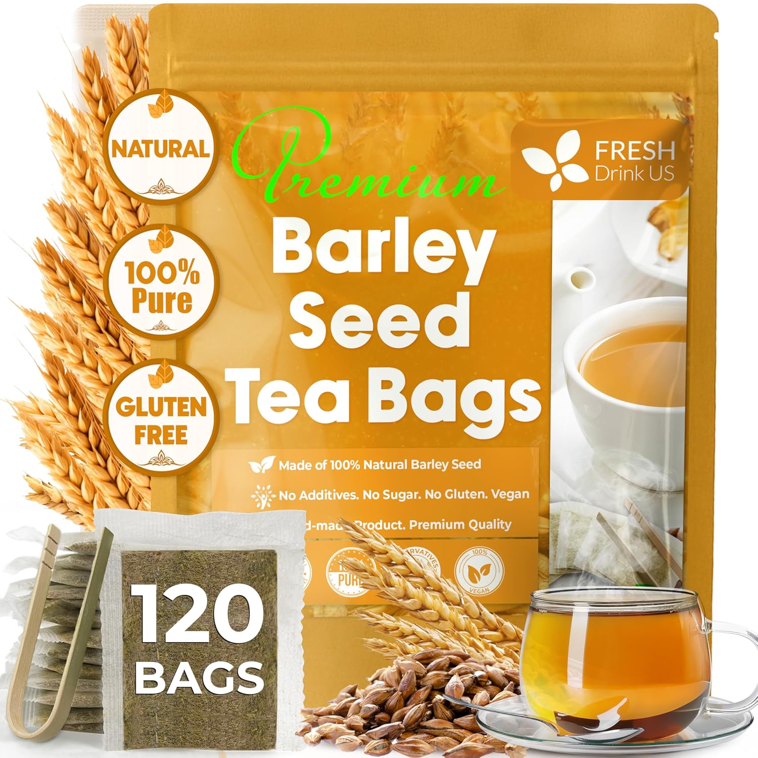 Premium Barley Tea Bags, 100% Natural & Pure from Barley. Loose Barey Herbal Tea. No Sugar, No Caffeine, No Gluten, Vegan.