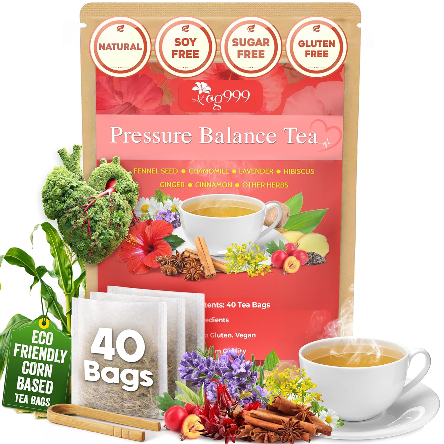 Pressure Balance Herbal Tea | Blend of 9 Natural Herbs | Caffeine-Free, Sugar-Free, Vegan-Friendly