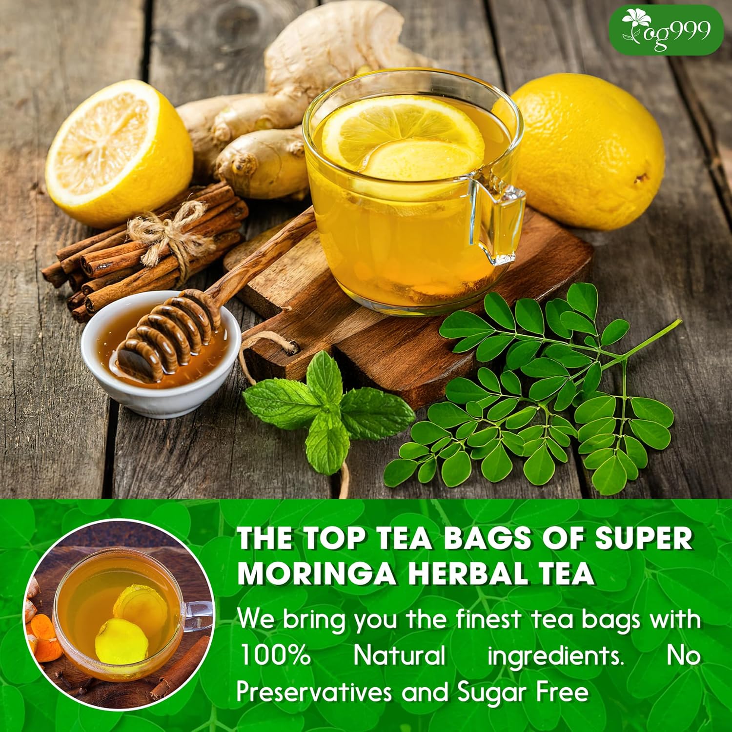 Super Moringa Herbal Tea, Improve Digestion, Support Brain, Weight, Skin and Sleep, Eco-Conscious Tea Bags