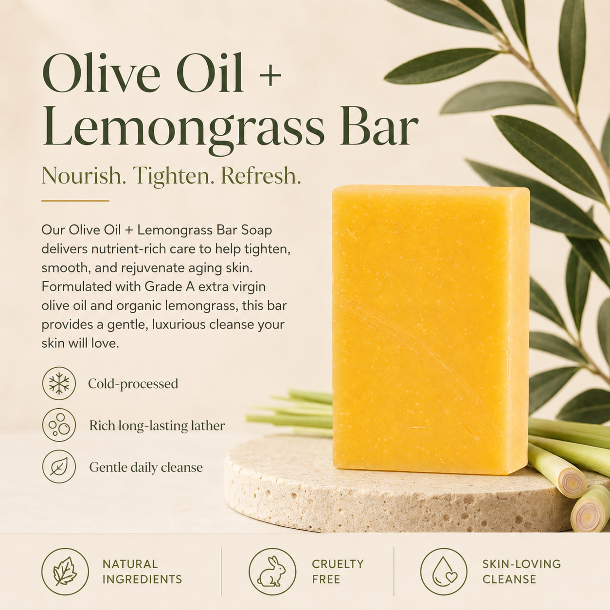 Olive Oil + Lemongrass - Anti-Aging Bar
