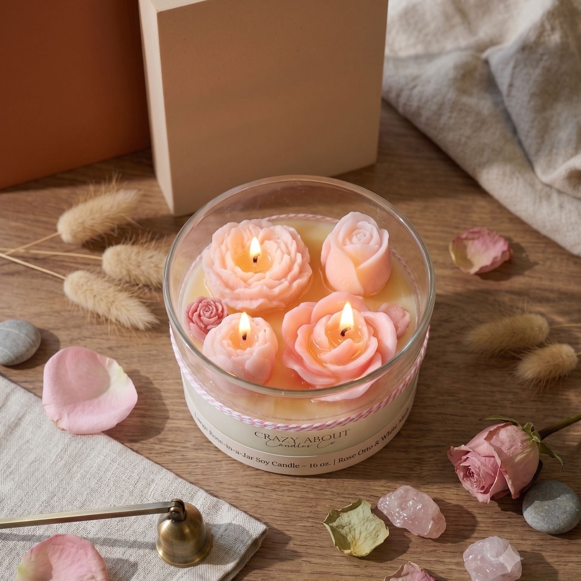 Large Rose-in-a-Jar Soy Candle – 16 oz | 60+ Hr Burn | 12 Scents