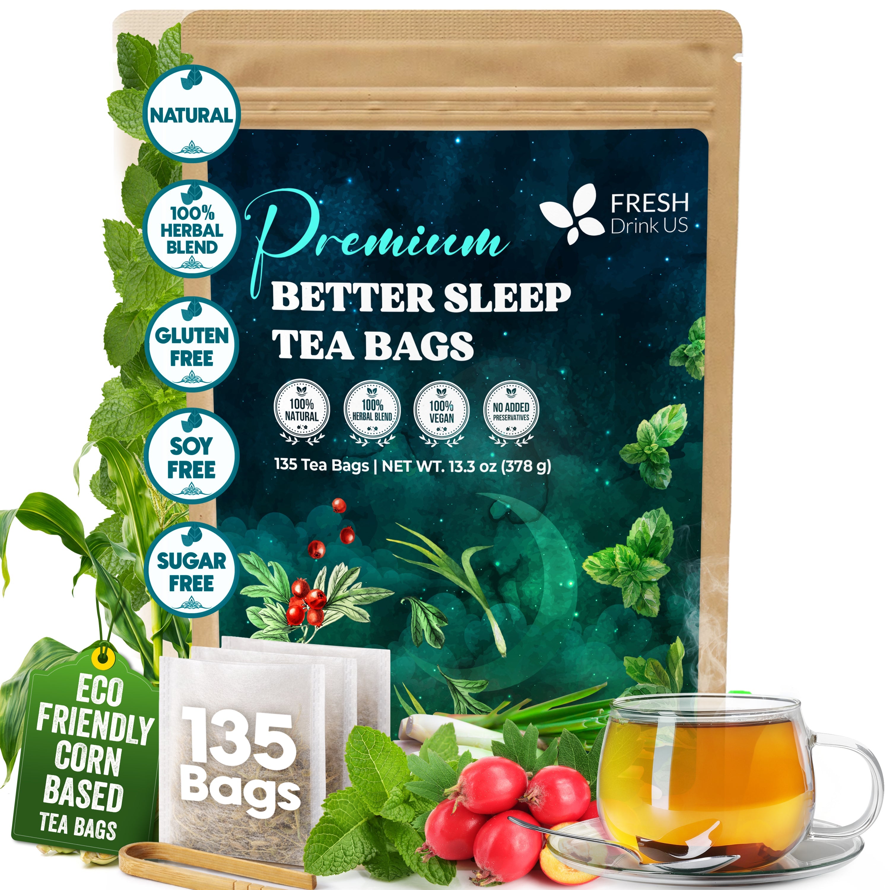 Premium Better Sleep Herbal Tea | Special Herbal Sleep Tea, Caffeine-Free Loose Leaf Blend with Spearmint Leaves, Lemongrass Leaves, and Hawthorn Berry – Naturally Refreshing and Aromatic.