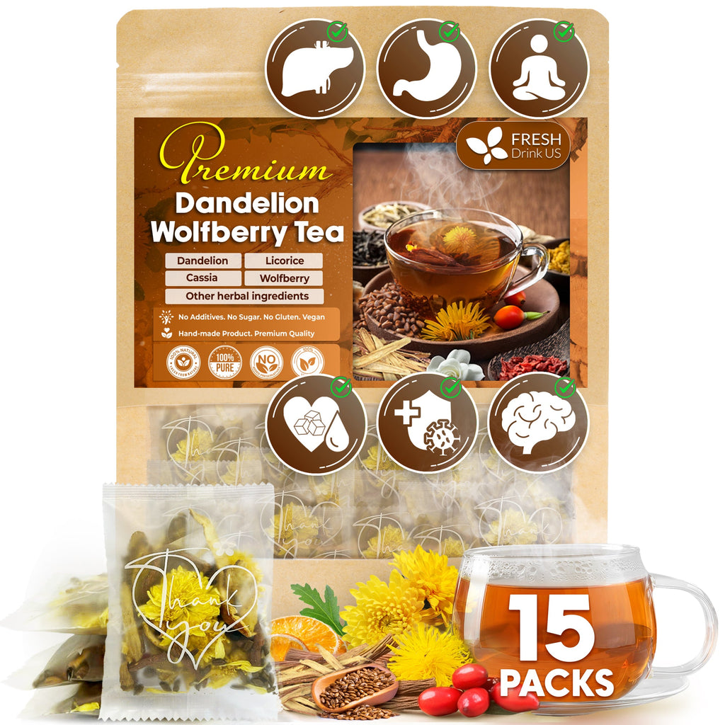 Dandelion Wolfberry Tea - a Natural Blend of Six Herbal Ingredients, Dandelion, Licorice, Cassia, Wolfberry Supports Kidneys & Liver Health (PCOS, Pregnancy, Fibroids, PMS, Menstrual Cycle, Mood), Hormone Balance Tea Beverage