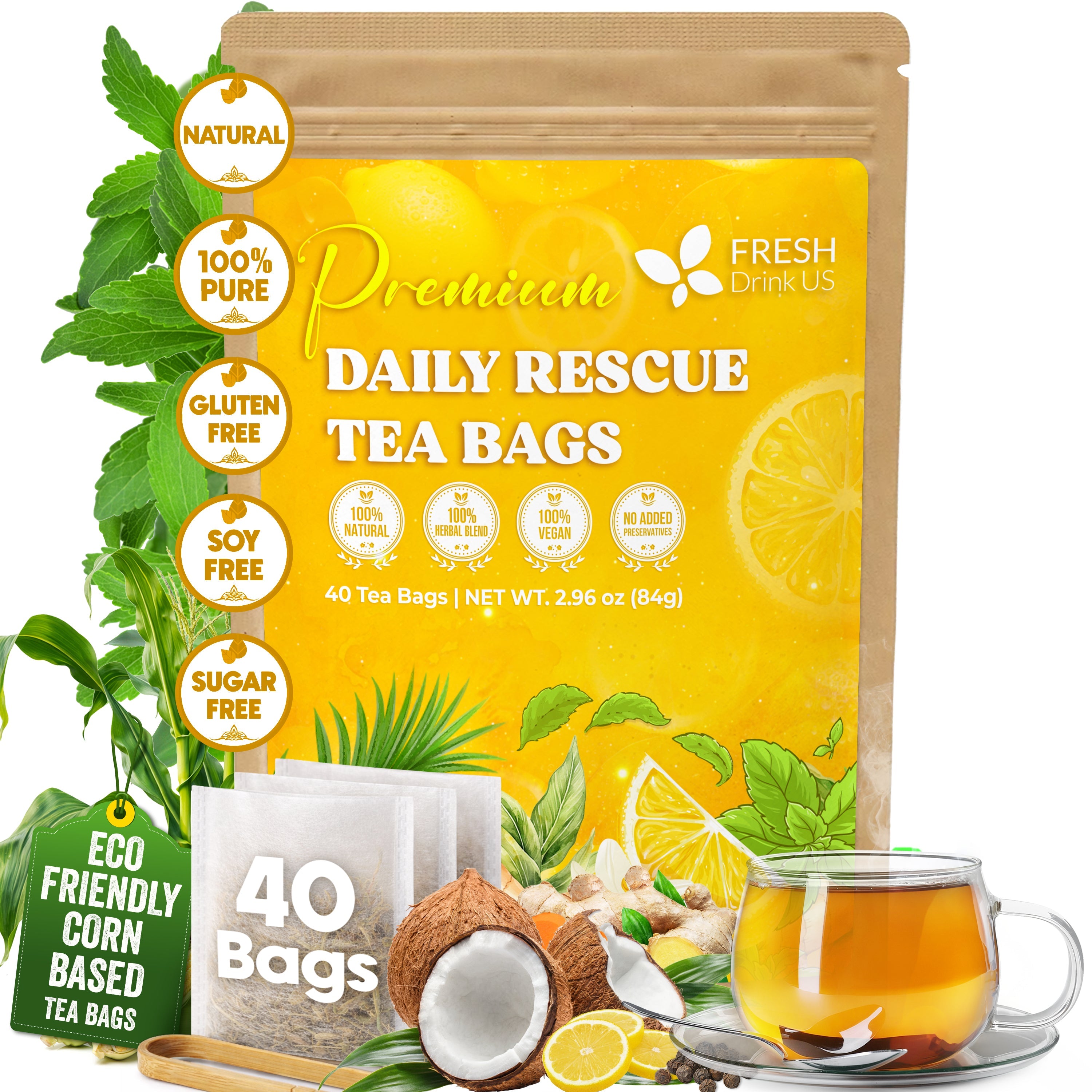Premium Daily Rescue Lemon Ginger Tea Bags