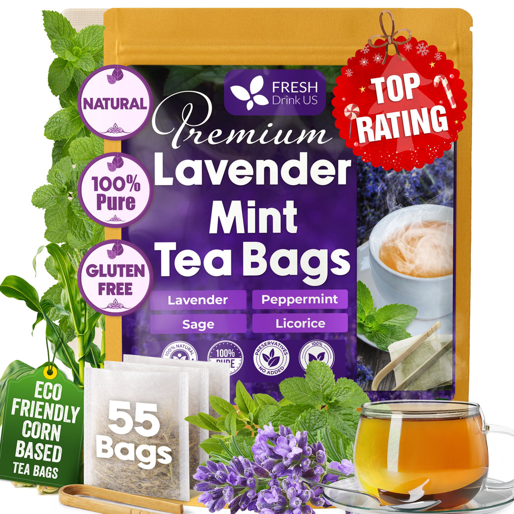 Premium Lavender Mint Tea Bags. 100% Natural, Blend of Lavender, Peppermint, Sage and Licorice.