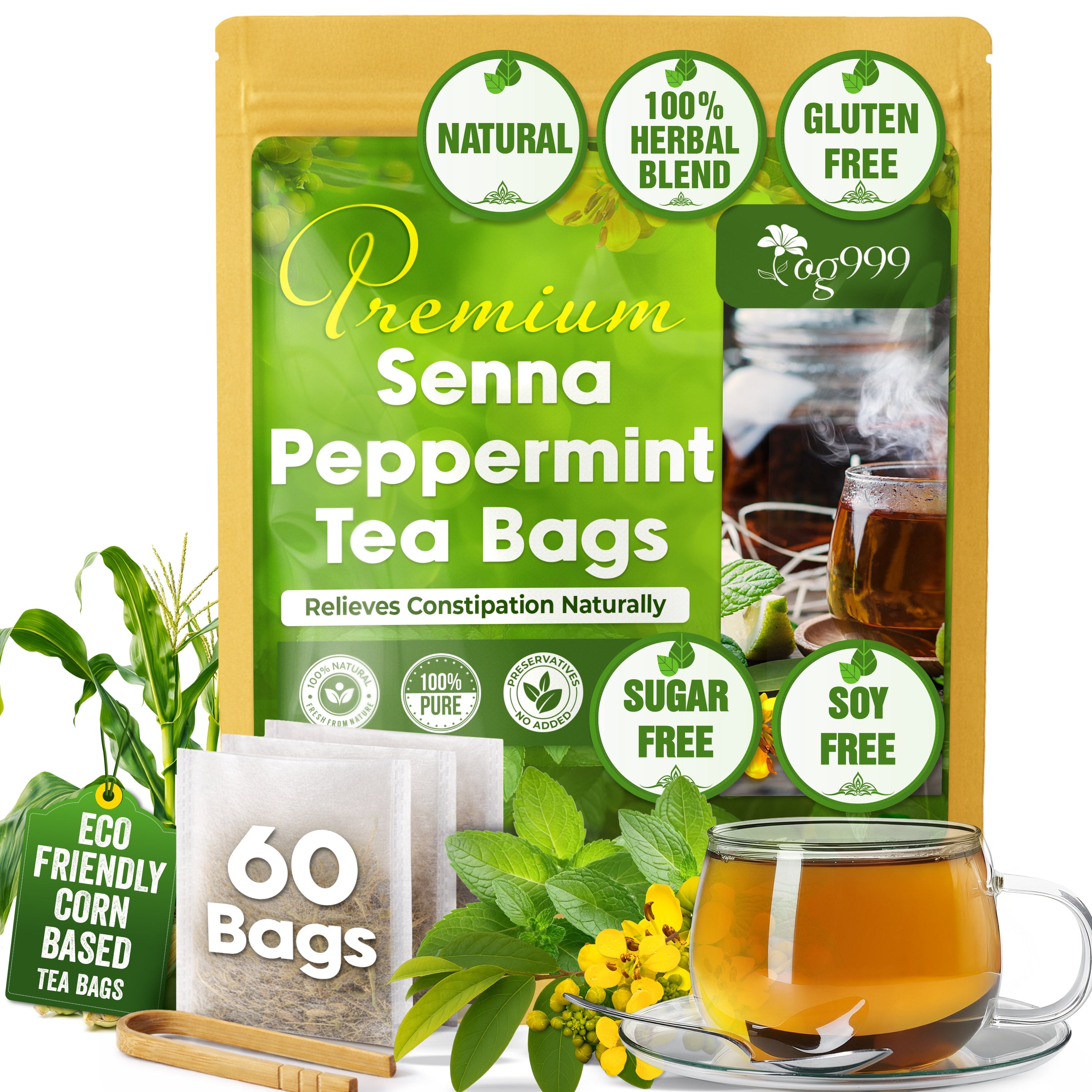 Premium Senna Peppermint Tea Bags. Relieves Constipation Natural Tea