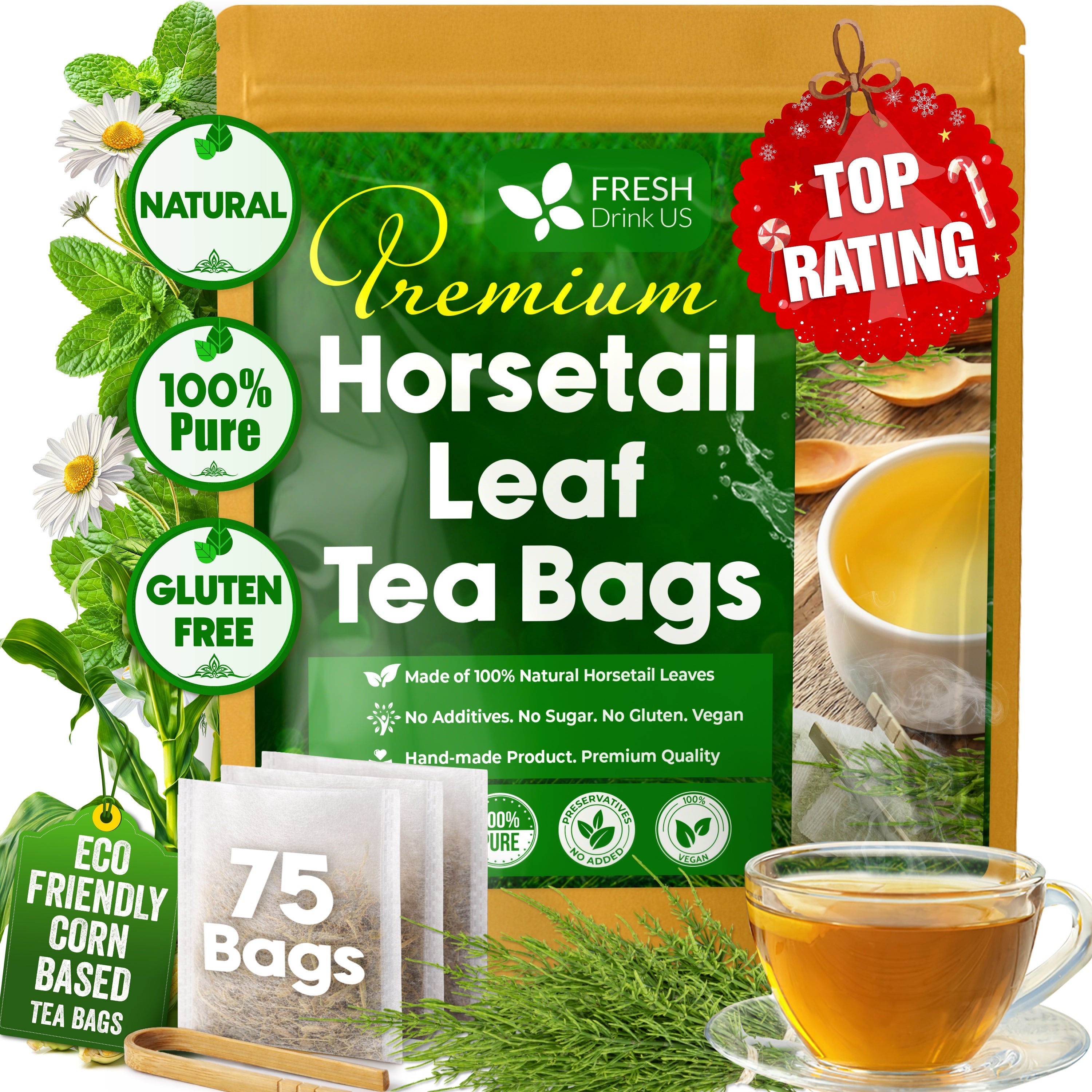 Premium Horsetail Leaf Tea Bags – Herbal Tea for Daily Wellness, Beauty Routine & Caffeine-Free Refreshment