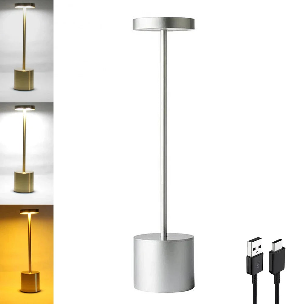 Aluminum Alloy Rechargeable LED Table Lamp | Touch Dimming Night Light for Reading and Camping