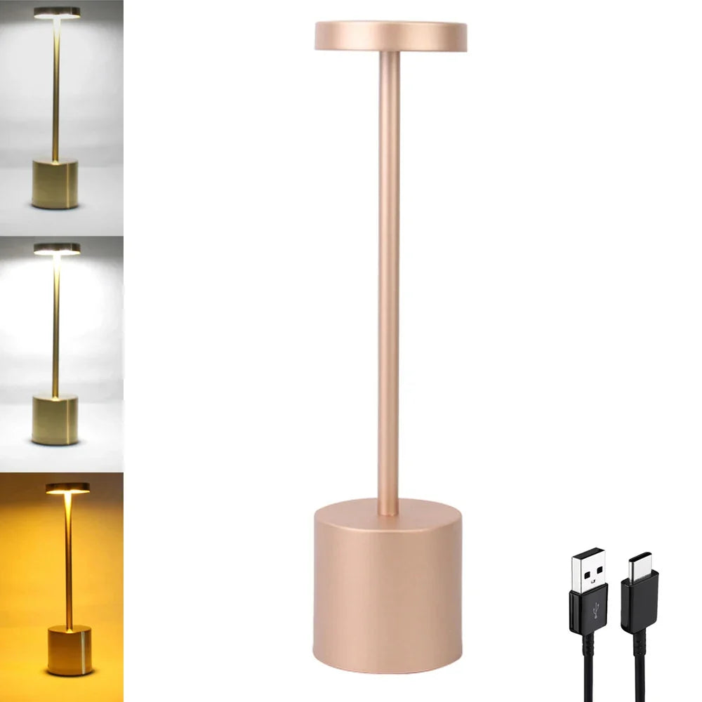 Aluminum Alloy Rechargeable LED Table Lamp | Touch Dimming Night Light for Reading and Camping