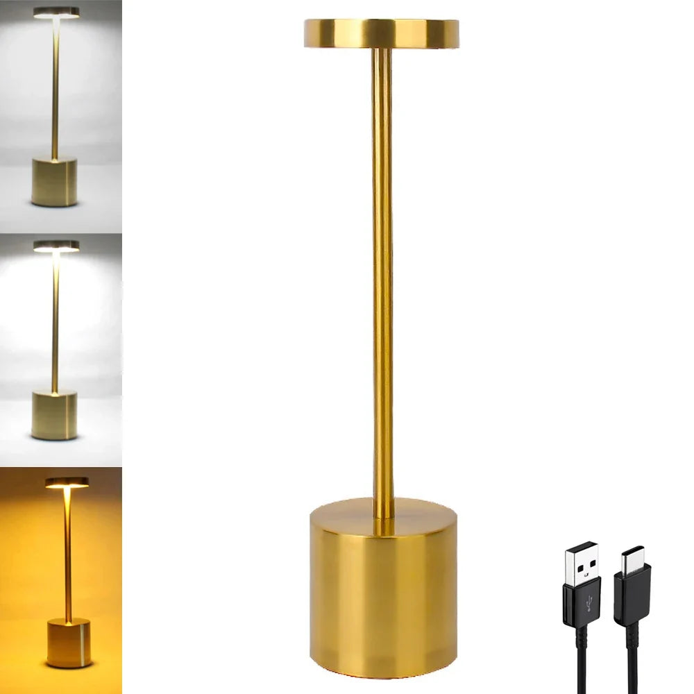 Aluminum Alloy Rechargeable LED Table Lamp | Touch Dimming Night Light for Reading and Camping