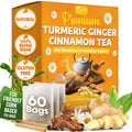 Premium Turmeric, Ginger, Cinnamon & Chamomile Flowers Tea | Improve Digestion, Support Brain, Weight, Skin and Sleep, Eco-Conscious Tea Bags
