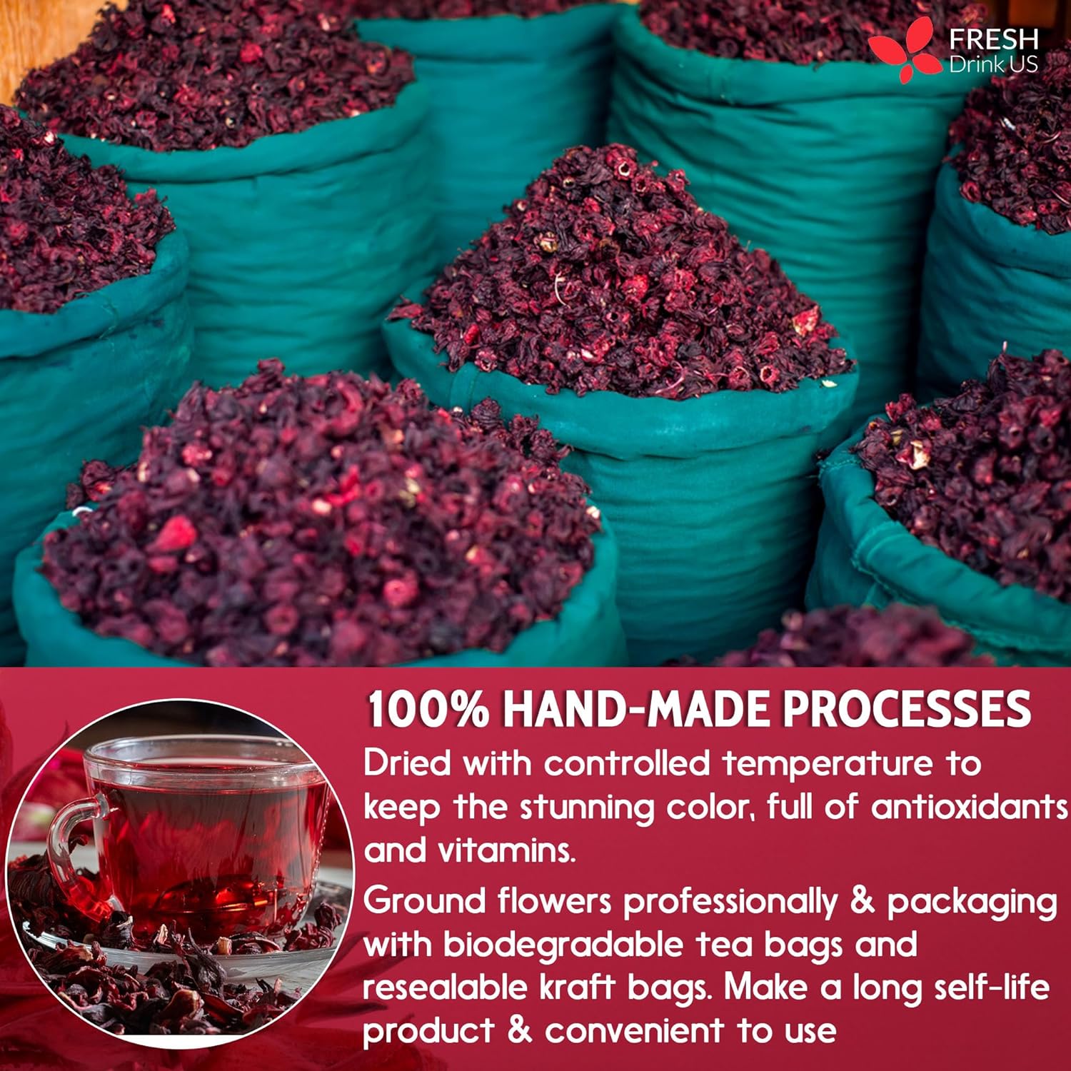 Cooling Heart & Mood Soother Duo – Hibiscus Flower & Spearmint Leaf Tea Bags for Refreshing Calm, Daily Balance & Relaxation