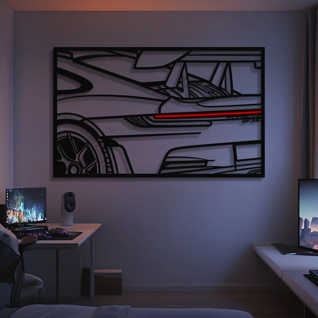 911 GT3 RS Apex Back View Metal Neon Frame Wall Art - MT1481